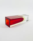 1950s RUBY RED YELLOW MURANO SOMMERSO GLASS BLOCK POSY VASE