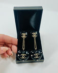 2022 LIMITED EDITION CHANEL BLACK RESIN DIAMANTE CC LOGO HEARTS DROP PIERCED EARRINGS