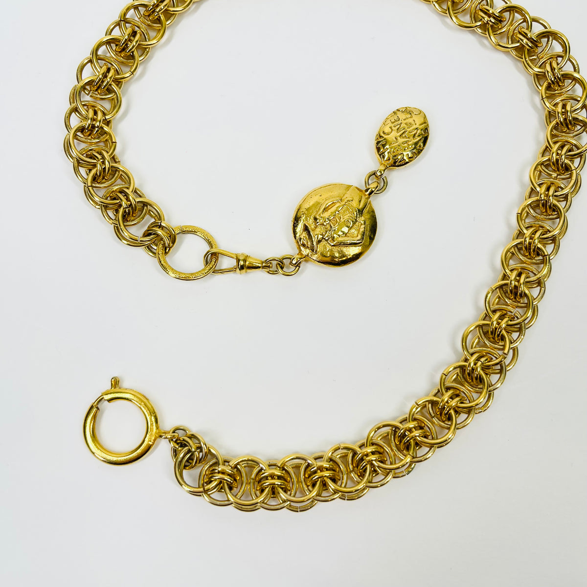 1980s CHANEL FANCY LINKS MADEMOISELLE PENDANT NECKLACE