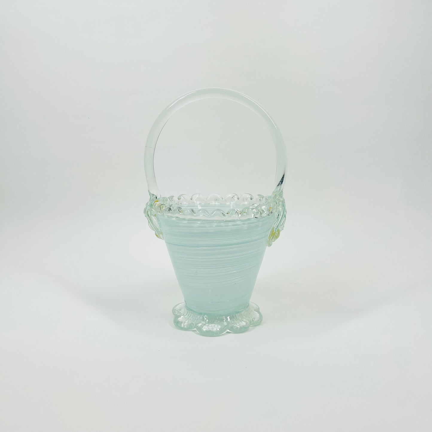 1950s VENETIAN BLUE LATTICINO GLASS BASKET