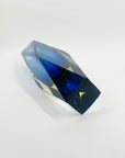 1980s COBALT BLUE YELLOW SOMMERSO GLASS HEXAGON MANDRUZZATO VASE
