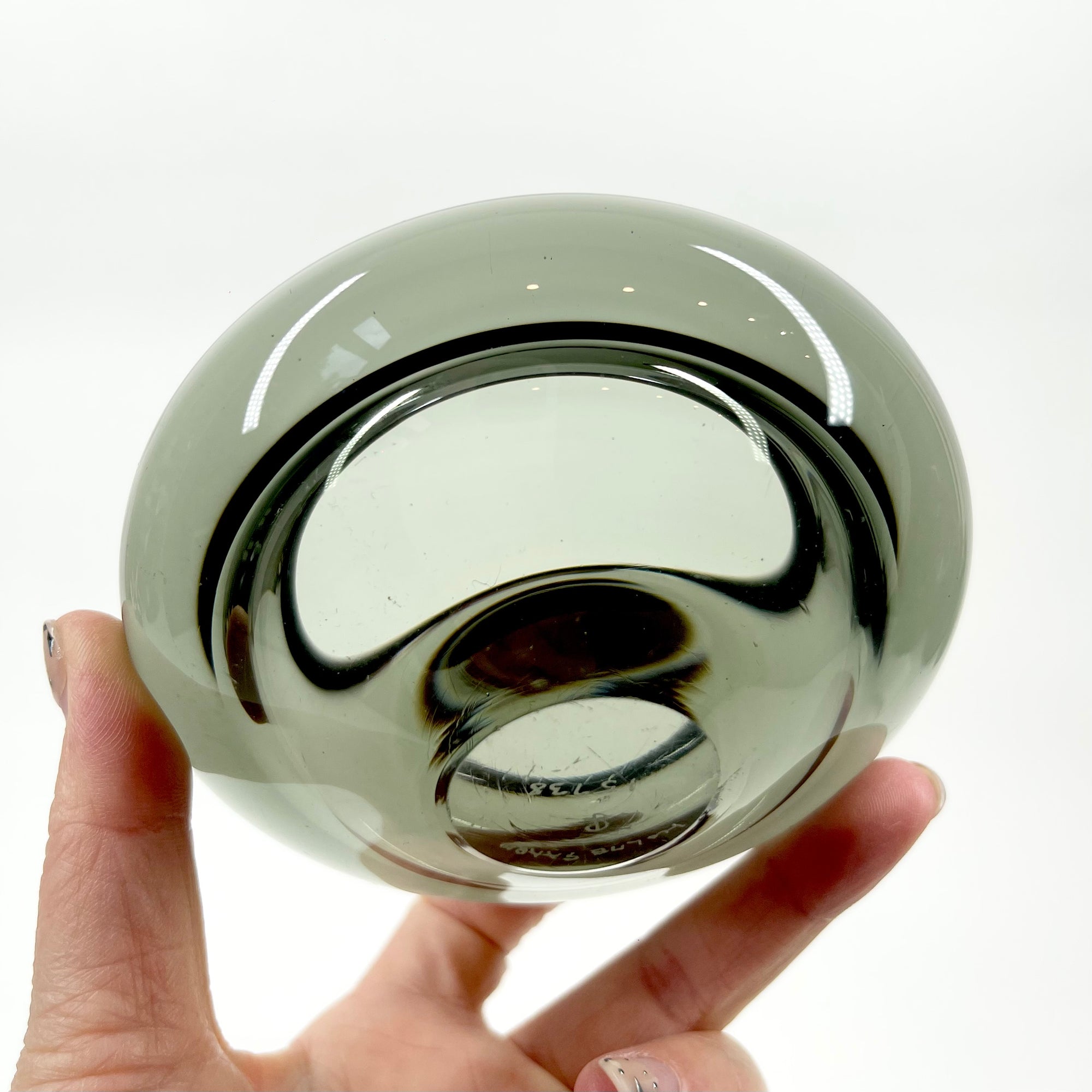 1960s HOLMEGAARD SIGNED GREY GLASS STONE BOWL BY PER LUTKEN