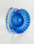 ANTIQUE VICTORIAN COBALT BLUE PRESSED RUFFLE GLASS BASKET/VASE