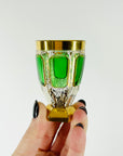 ANTIQUE ART DECO HAND CUT GOLD GILDED GREEN CRYSTAL DECANTER SET