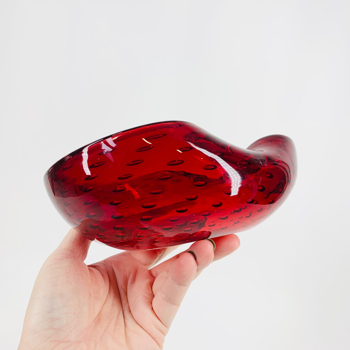 MCM MURANO RED PINCHED BOWL