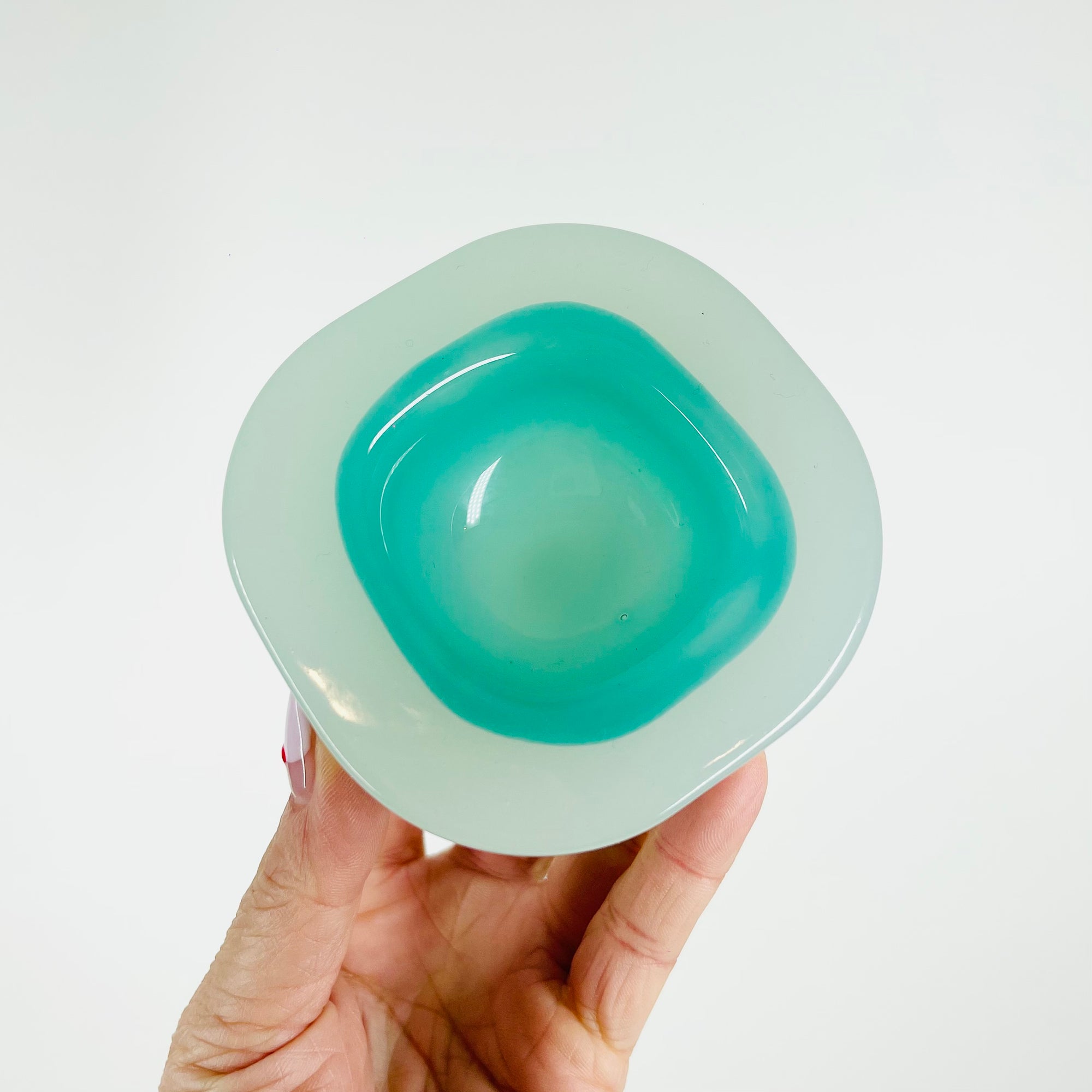 1950s CASED TURQUOISE BLUE MURANO GEODE GLASS MINI BOWL