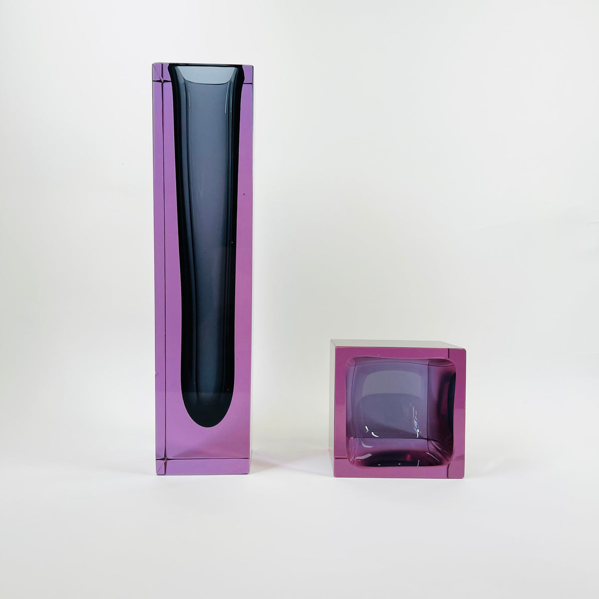1950s NEODYMIUM PURPLE MURANO SOMMERSO FACETED GLASS BLOCK BOWL