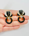 1980s BLACK ENAMEL DIAMANTE STATEMNT CLIP ON EARRINGS IN THE ART DECO STYLE