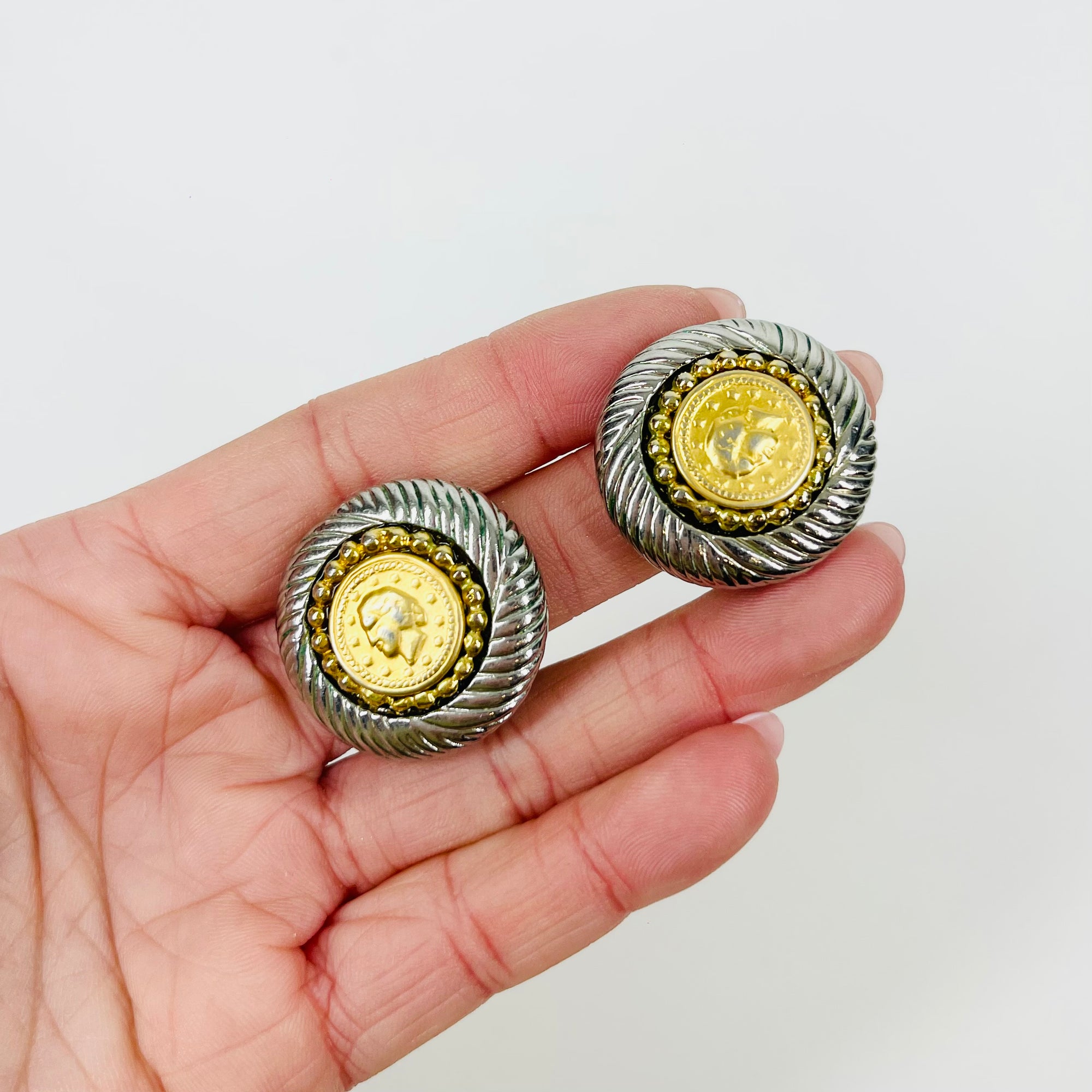 1950s CINER GOLD PLATED ROMAN COIN CLIP ON EARRINGS