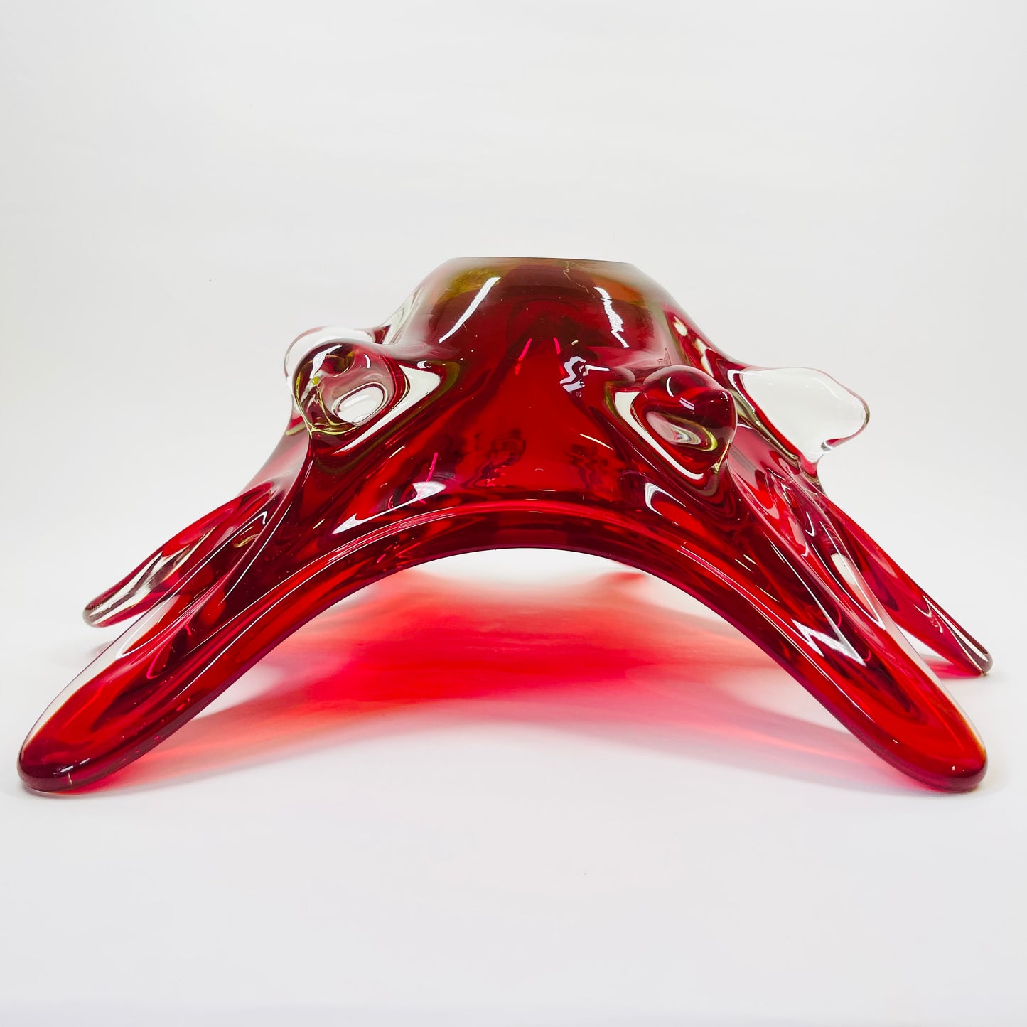 LARGE 1940s URANIUM MURANO RED SOMMERSO GLASS BOWL