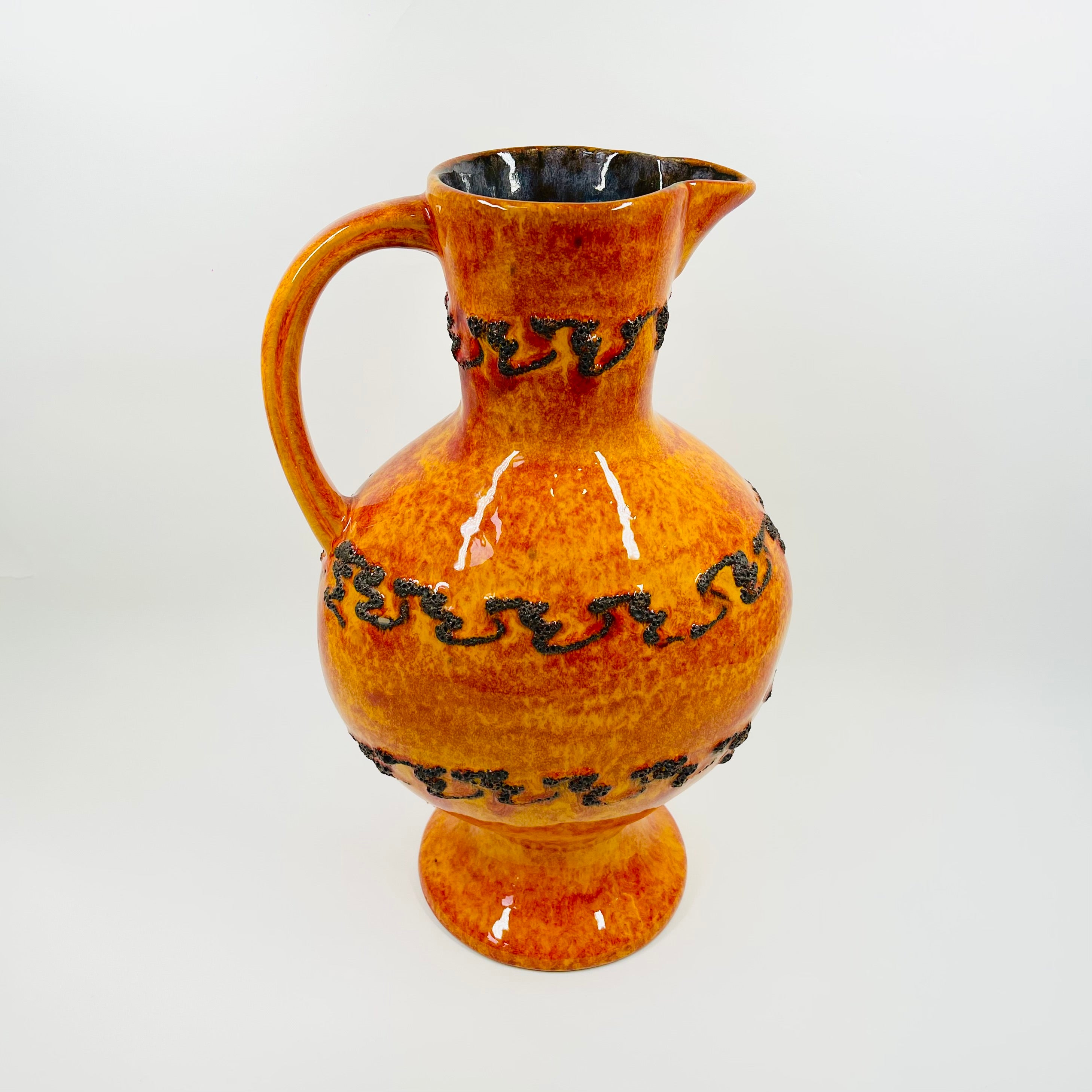 1960s WEST GERMAN ORANGE FAT LAVA POTTERY TALL JUG VASE BY KREUTZ