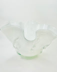 1960s MURANO CASED WHITE RUFFLE RIM HANDKERCHIEF GLASS VASE MILLEFIORI