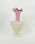 ANTIQUE MURANO PINK WHITE LATTICINO SOMMESO GLASS FOOTED RUFFLE RIM VASE