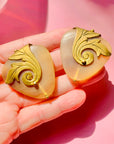1950s RESIN BRASS COIL STATEMENT CLIP ON EARRINGS