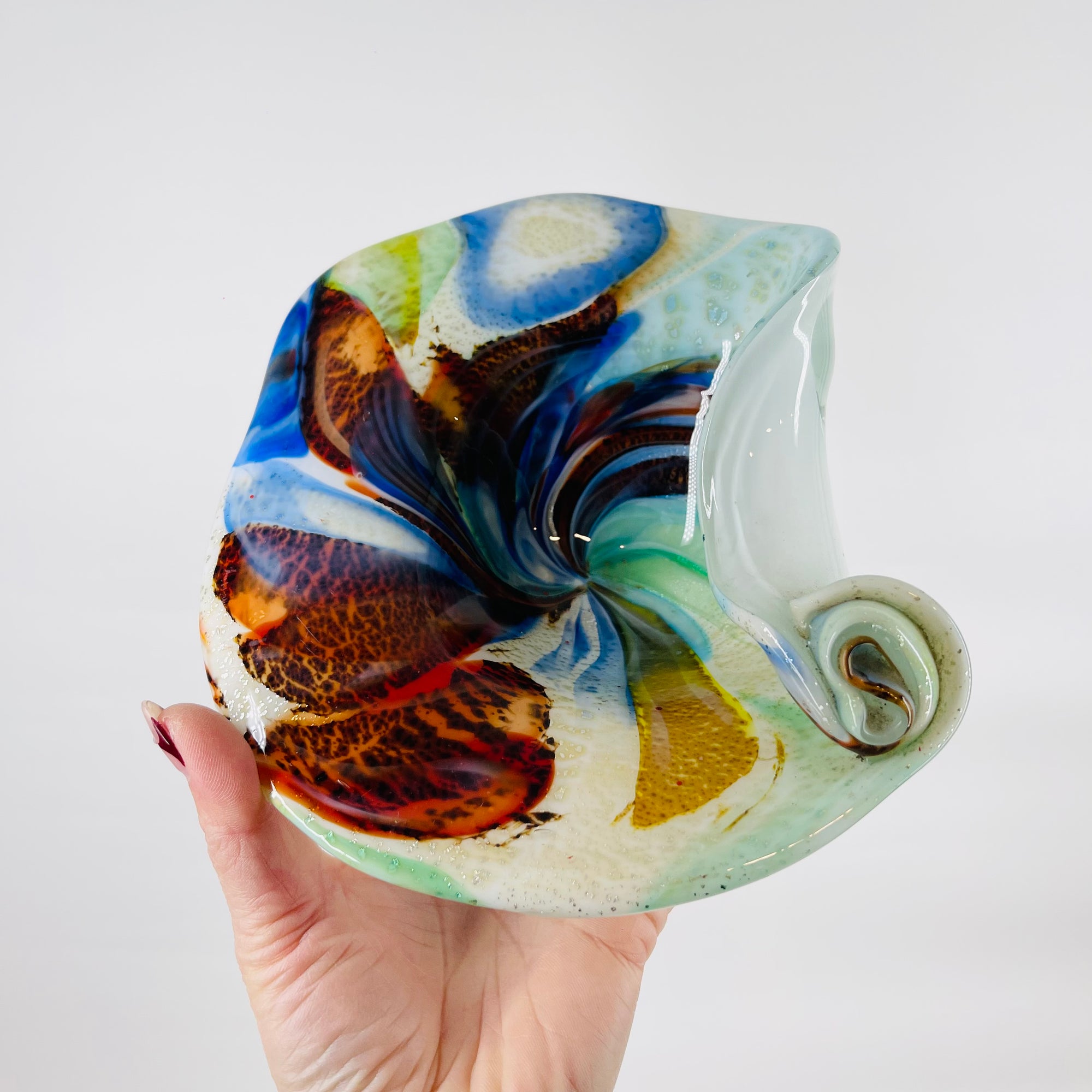 1950s MULTI COLOURS CASED MURANO SWIRLS GLASS SHELL BOWL