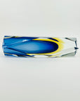 1980s COBALT BLUE YELLOW SOMMERSO GLASS HEXAGON MANDRUZZATO VASE