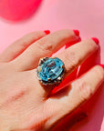 BLUE CUT GLASS SILVER RING
