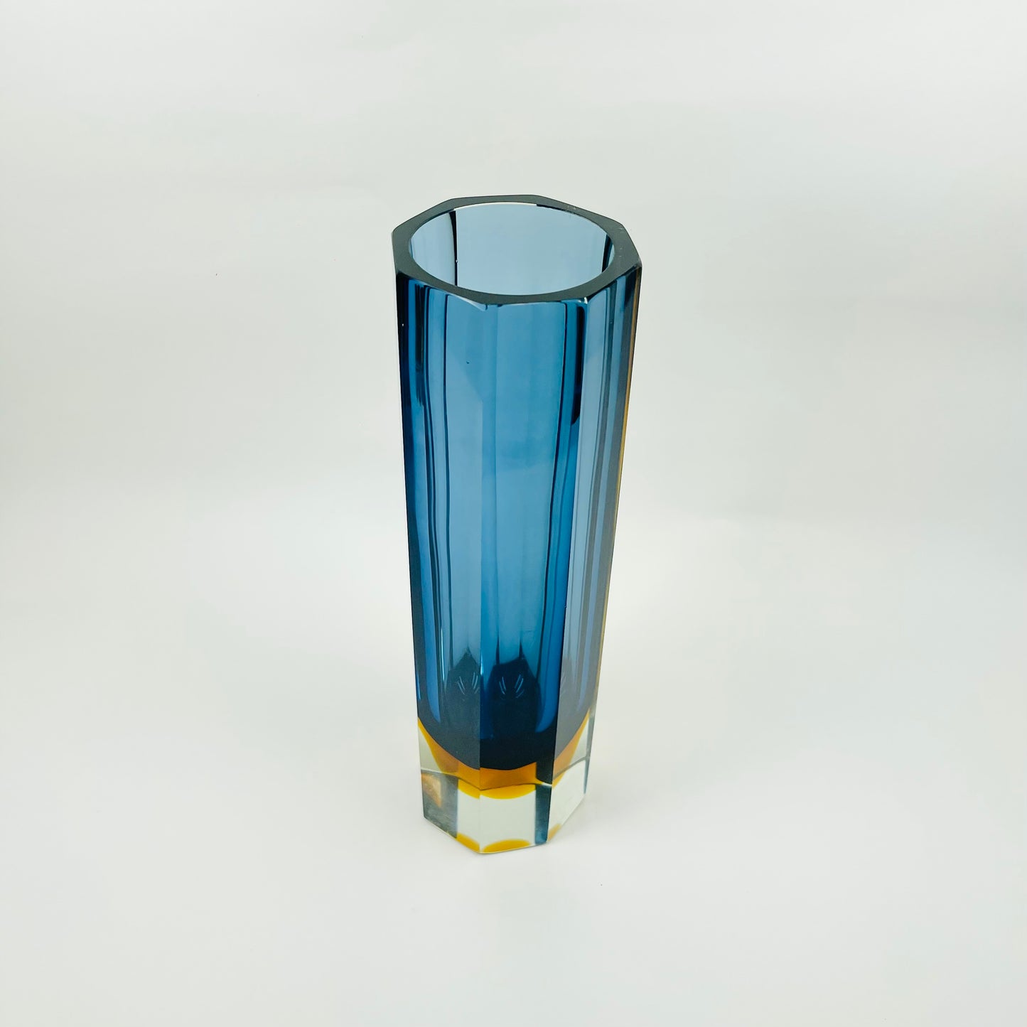 BLUE AMBER SOMMERSO GLASS HEXAGON MANDRUZZATO VASE