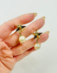 2017 CHANEL STAR CC LOGO PEARL DROP PIERCED EARRINGS
