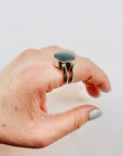1950s DANISH SPINNER SILVER RING WITH MOHER OF PEARL AND ONYX