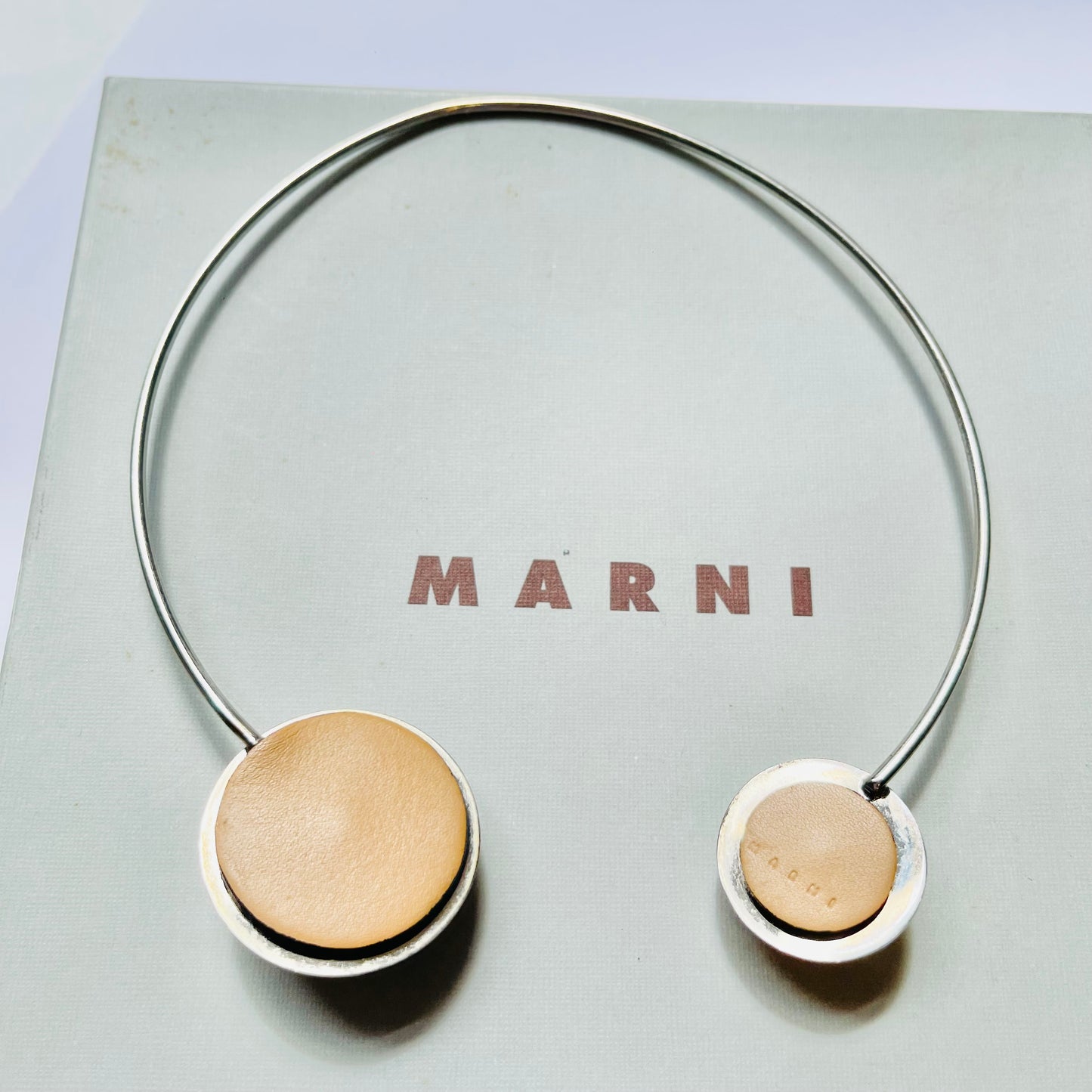 VINTAGE MARNI STAINLESS STEEL LEATHER RESIN CHOKER