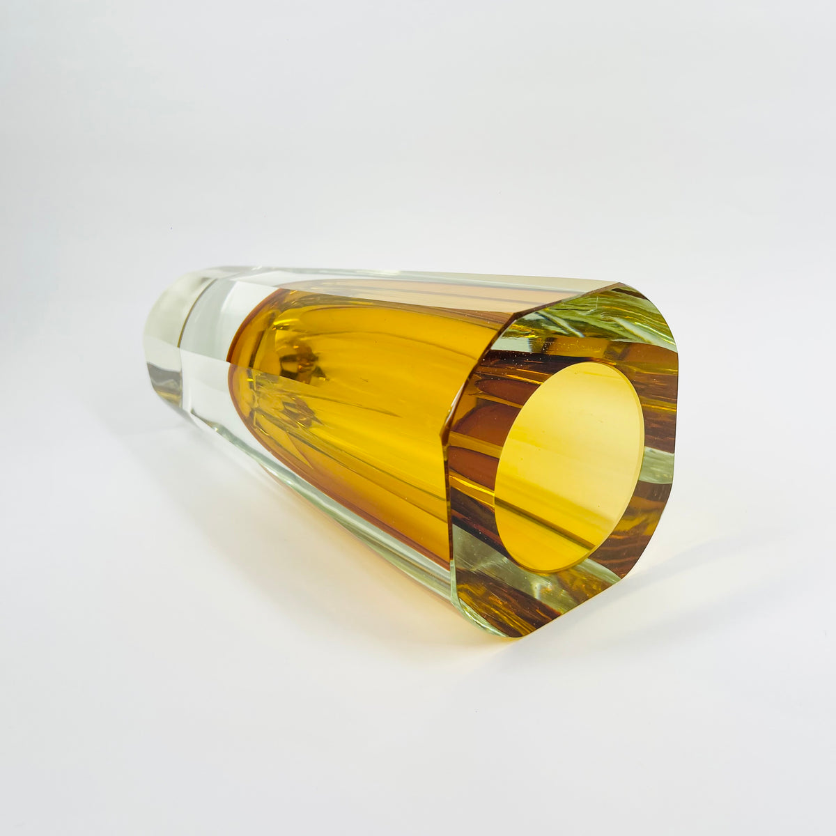 XL 1960s GOLD AMBER MURANO SOMMERSO FACETED GLASS BLOCK VASE