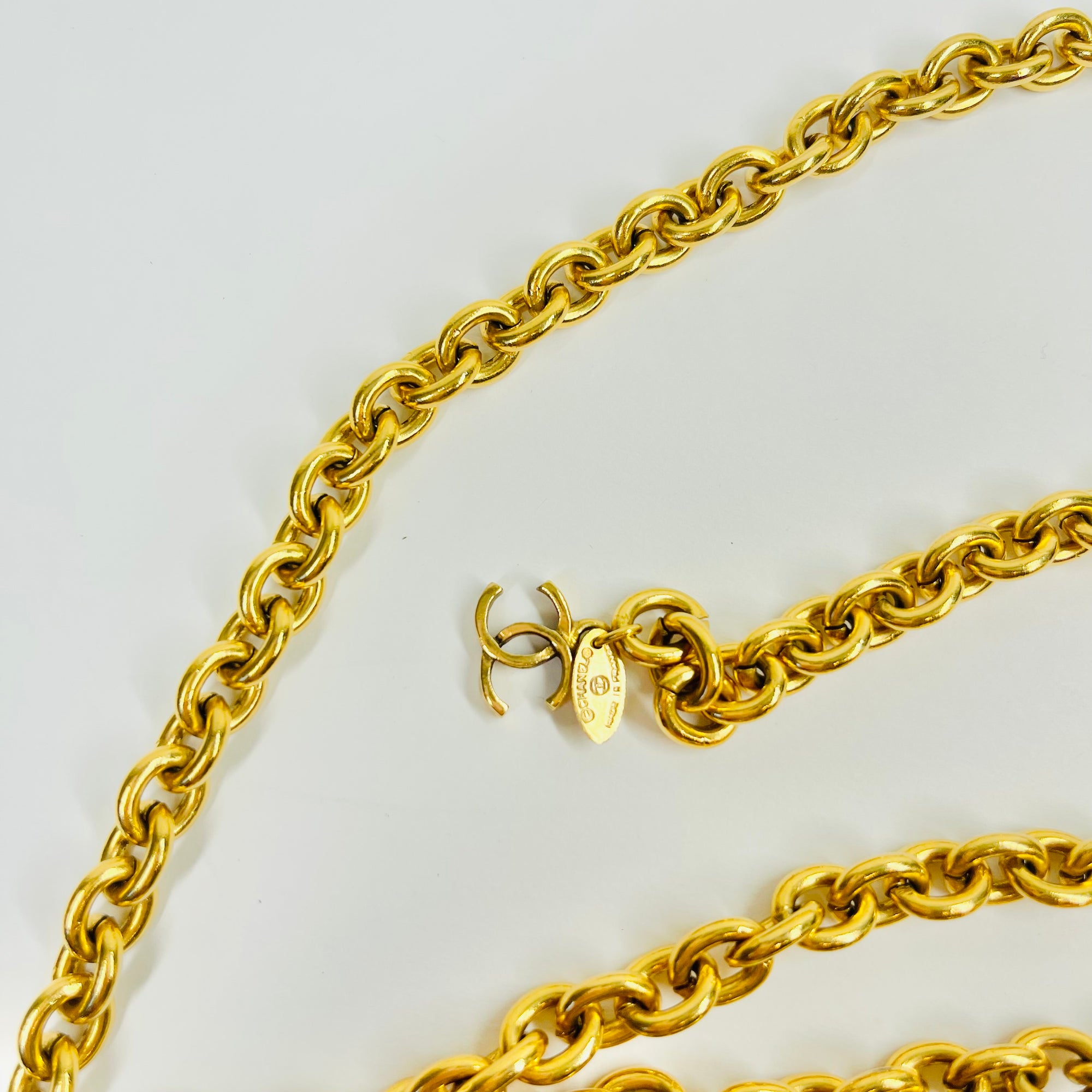 1990s CHANEL MATELASSE GOLD PLATED LOGO BELT