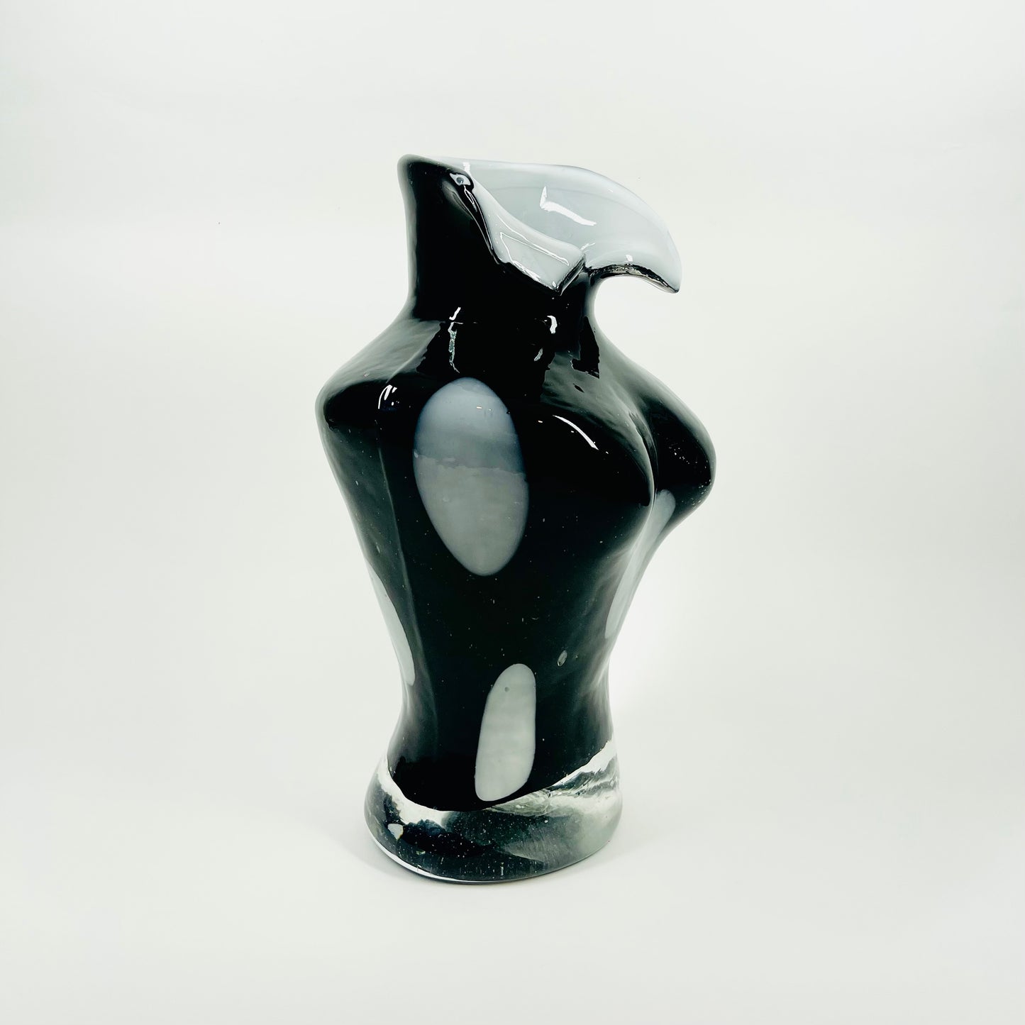 1980s MURANO CASED BLACK & WHITE POLKA DOTS GLASS BUST VASE