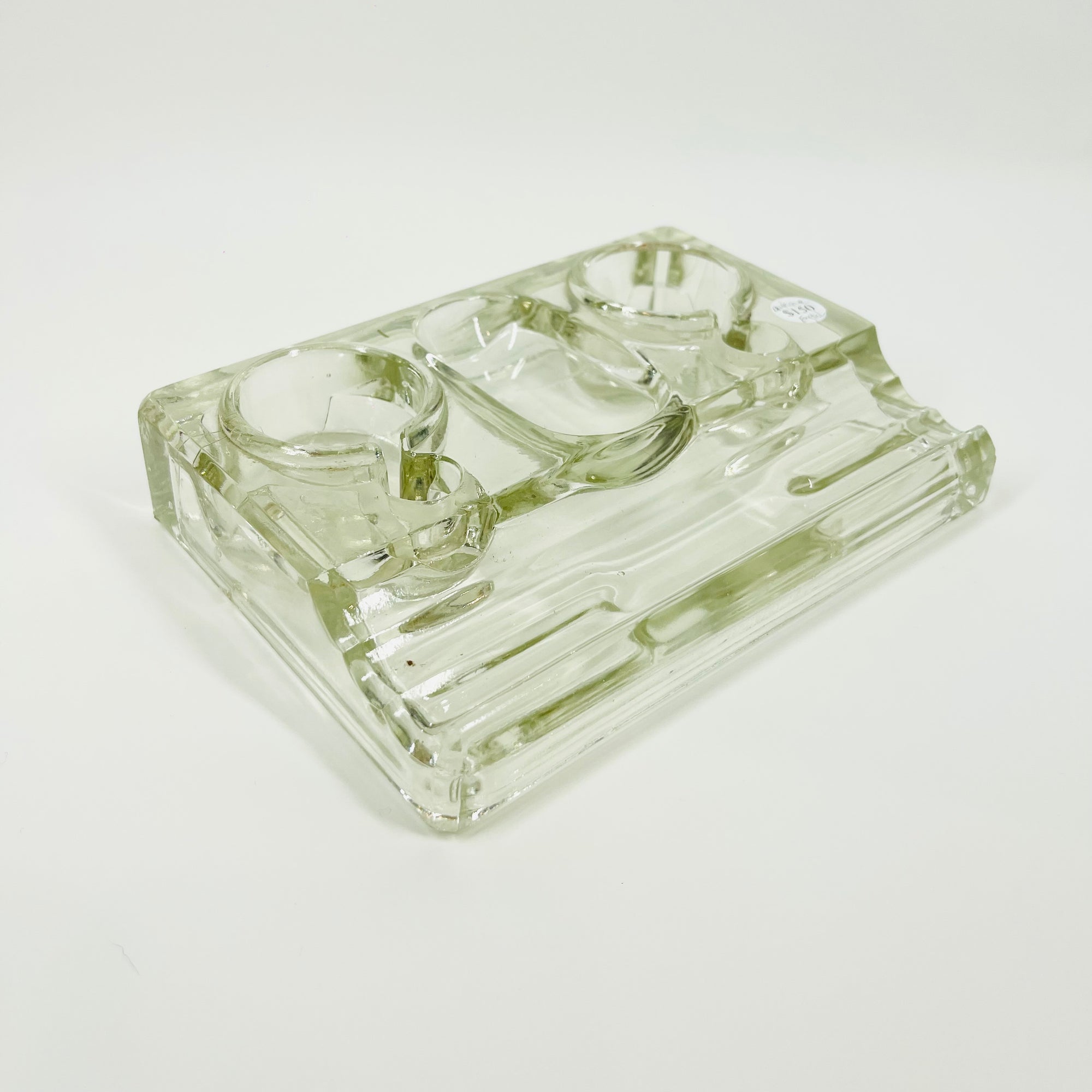 ANTIQUE VICTORIAN DESK GLASS INK WELL SET