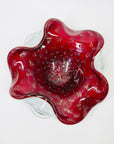 1950s MURANO CASED RED PINCHED BOWL/ASHTRAY WITH GOLD AVENTURINE