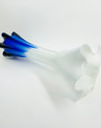 LARGE 1970s JAPANESE CASED WHITE COBAL BLUE RUFFLE HANDKERCHIEF GLASS VASE