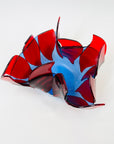 1980s HAND MADE RED COBALT BLUE FUSED GLASS HANDKERCHIEF BOWL
