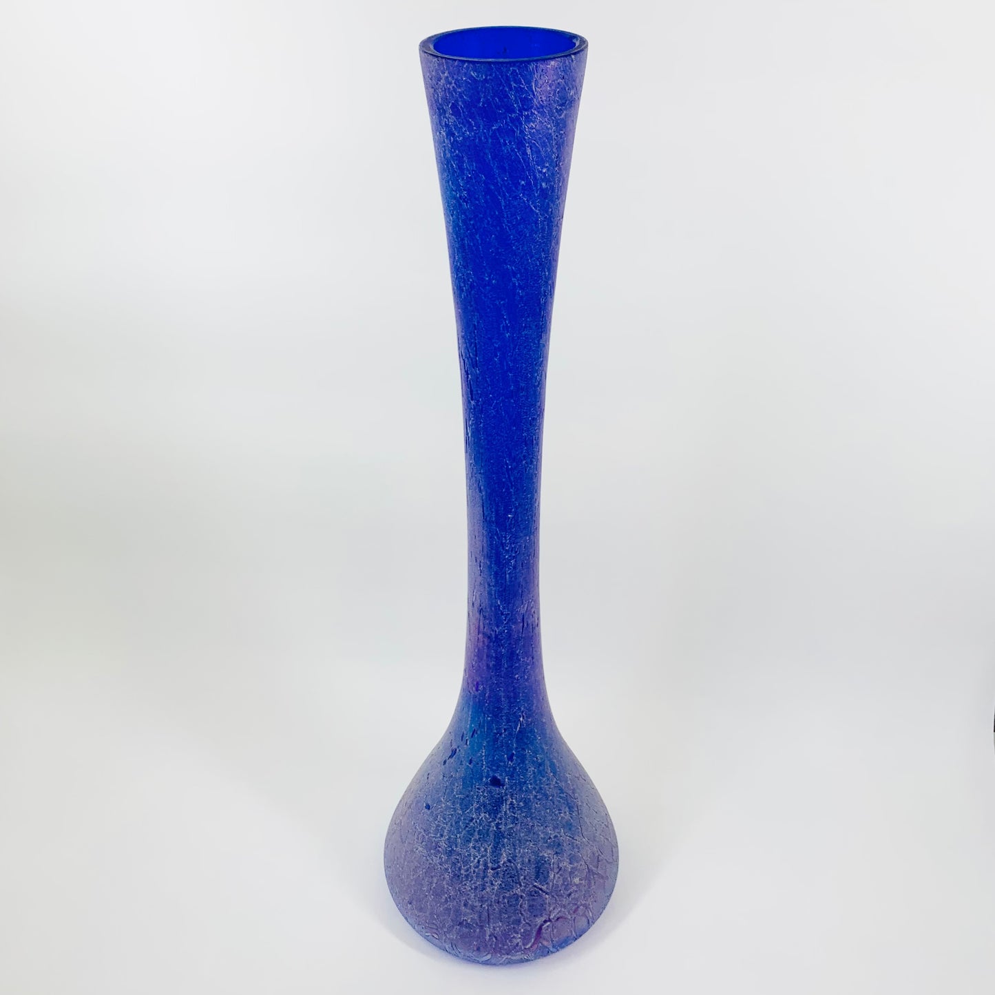 MCM BLUE OILSLICK CRACKLE GLASS LONG NECK VASE