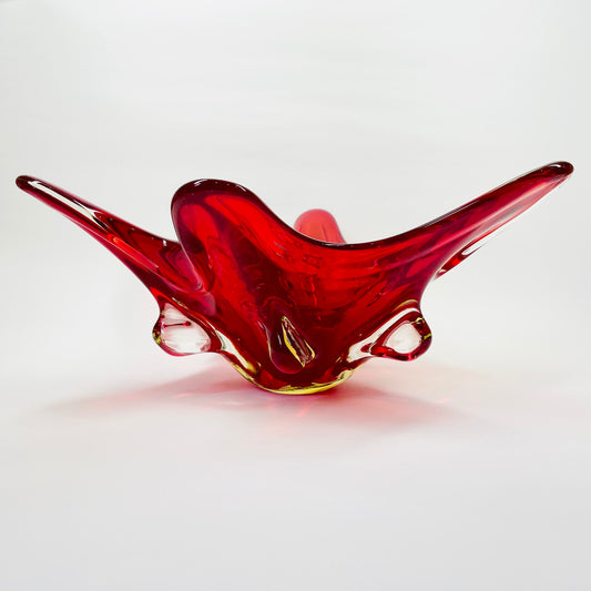 LARGE 1940s URANIUM MURANO RED SOMMERSO GLASS BOWL