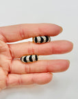 1980s BLACK ZEBRA ENAMEL DIAMANTE CRESCENT HOOPS CLIP ON EARRINGS