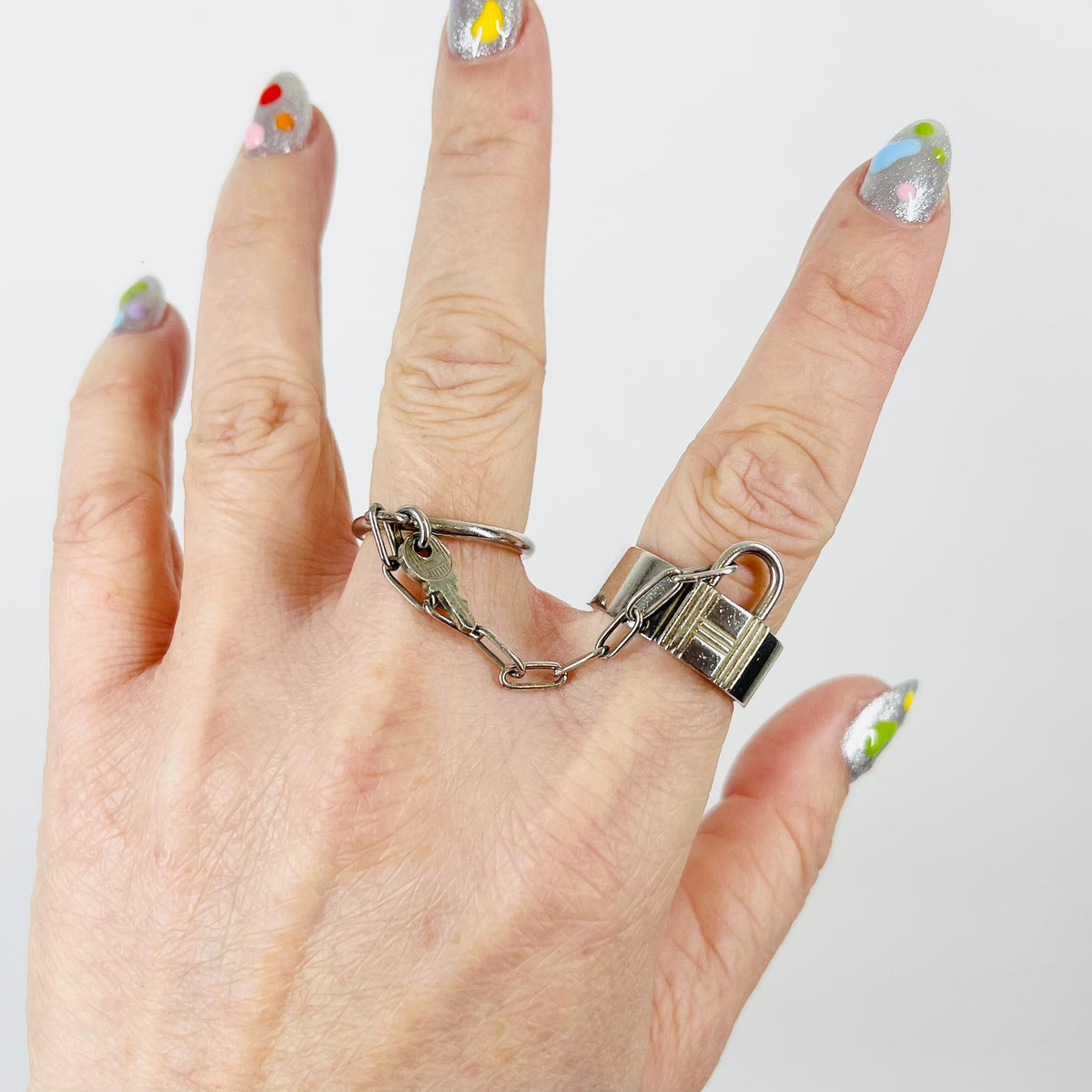 1990s HERMES STERLING SILVER ALPHAKELLY DOUBLE RING