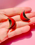 RED ENAMEL CRESCENT MOON EARRINGS