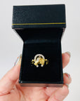 ANTIQUE 22K GOLD HORSESHOE SPINNER RING WITH DIAMOND PAVE