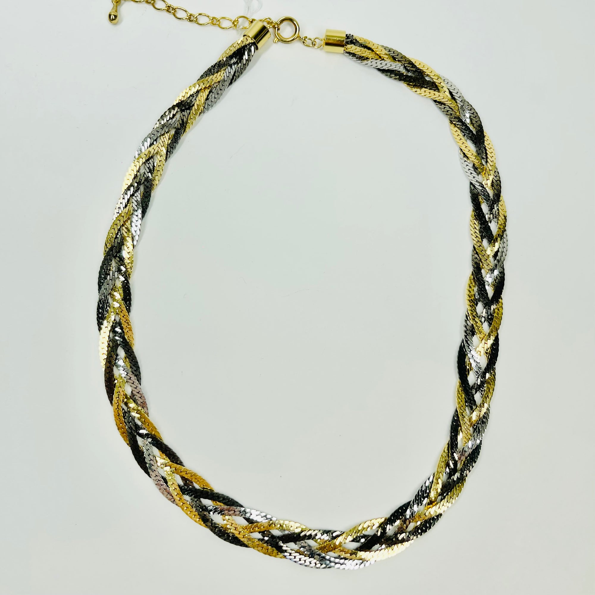 1980s TRI-TONE MESH BRAIDED ROPE CHAIN NECKLACE