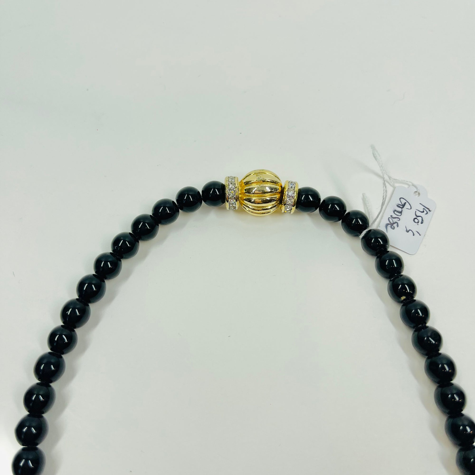 1950s GROSSE GERMANY COSTUME BRAIDED BLACK BEADED NECKLACE WITH ENAMEL PENDANT