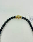 1950s GROSSE GERMANY COSTUME BRAIDED BLACK BEADED NECKLACE WITH ENAMEL PENDANT