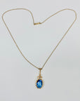 ANTIQUE 9K EDWARDIAN BLUE GLASS DROP PENDANT NECKLACE