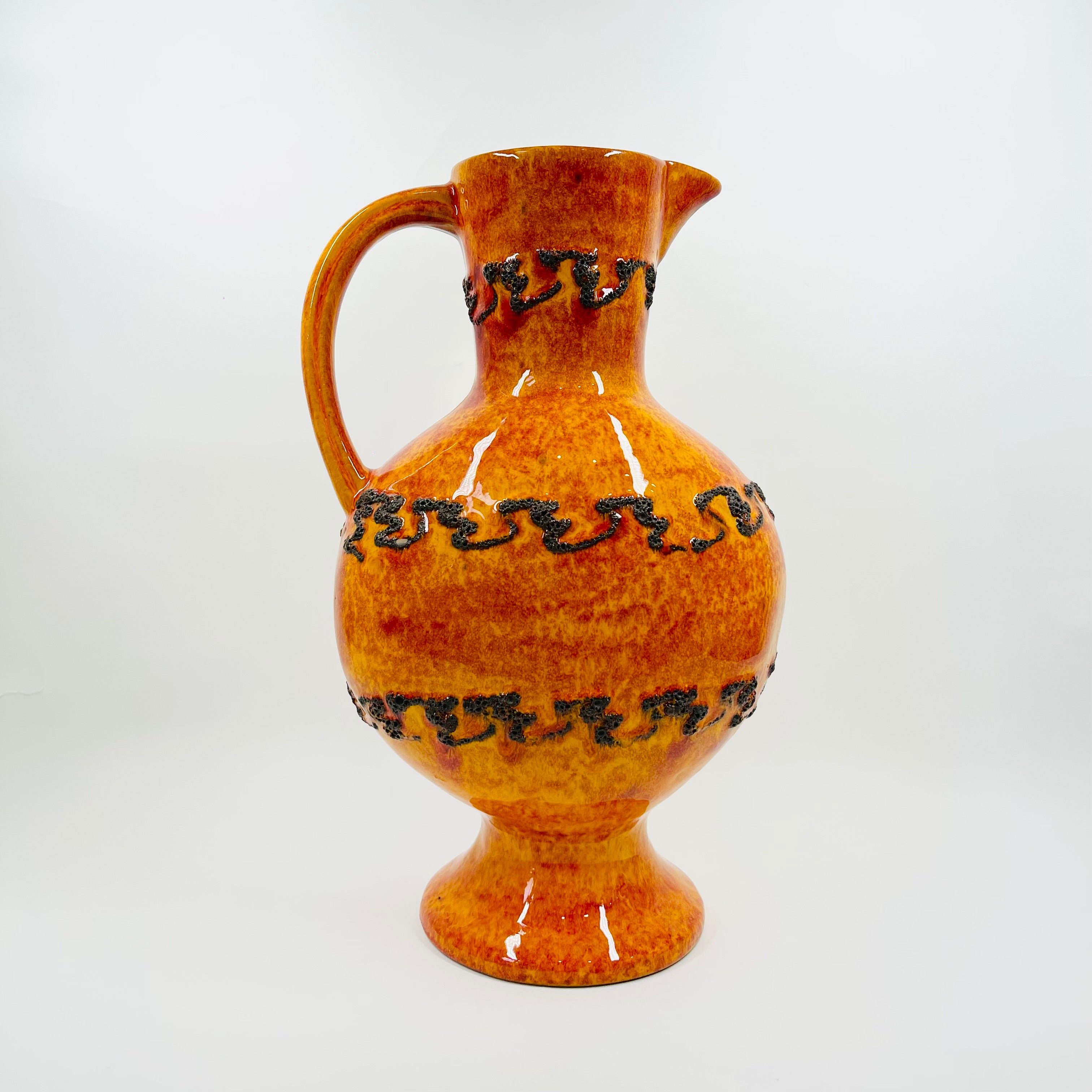 1960s WEST GERMAN ORANGE FAT LAVA POTTERY TALL JUG VASE BY KREUTZ