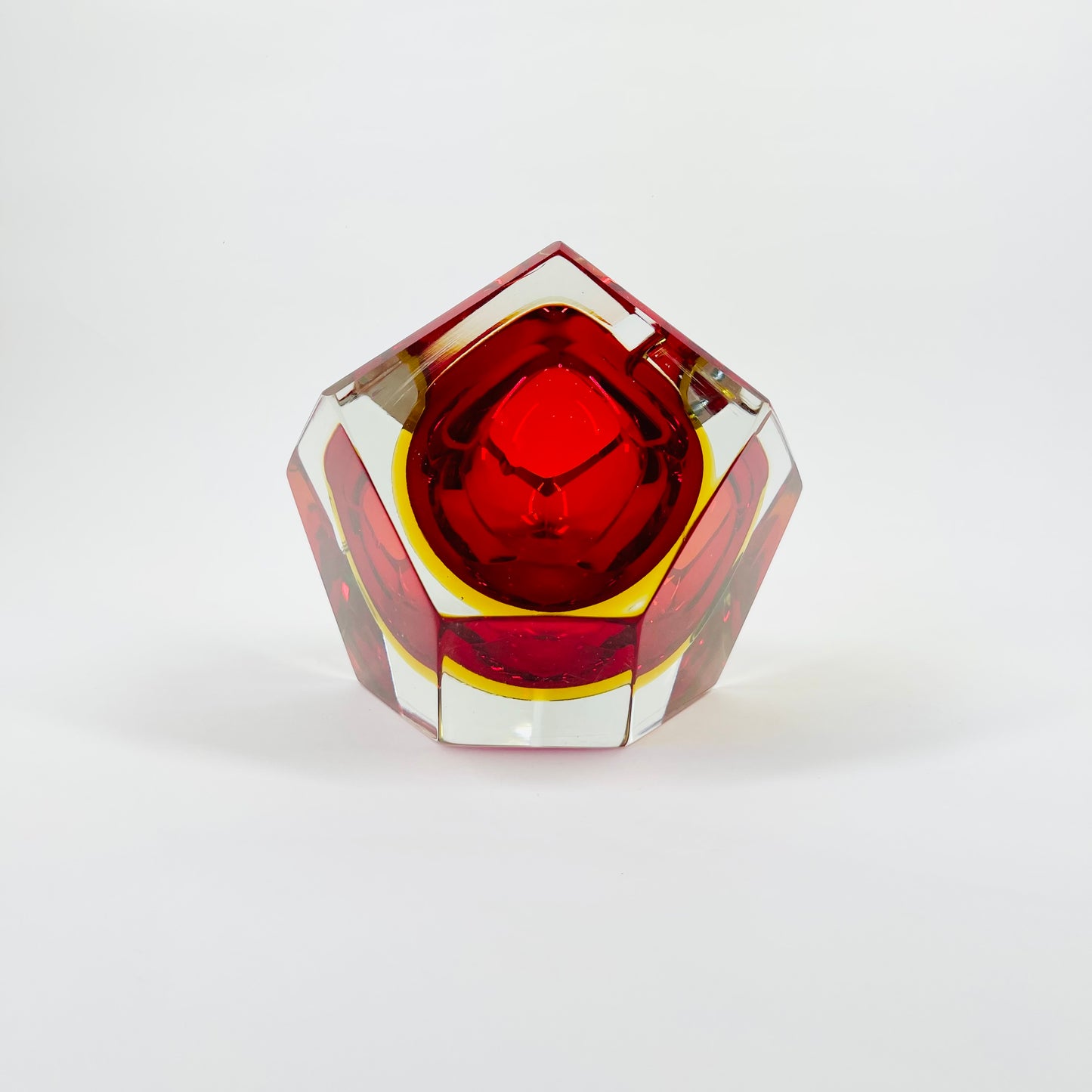 1950s FACETED MURANO RED YELLOW GEODE BOWL