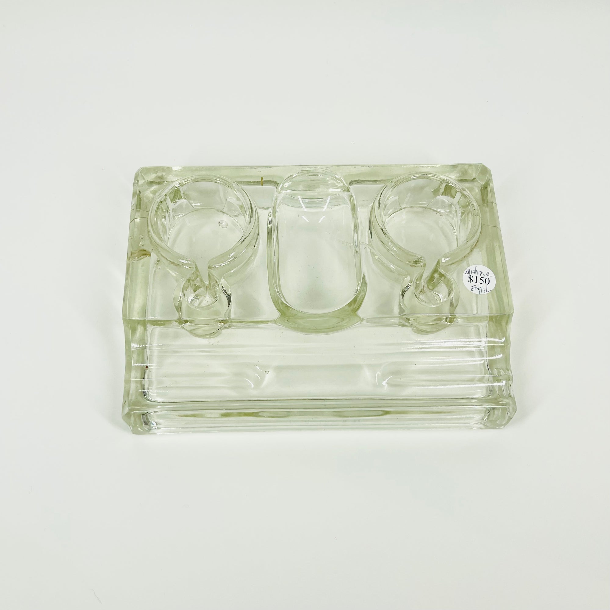 ANTIQUE VICTORIAN DESK GLASS INK WELL SET
