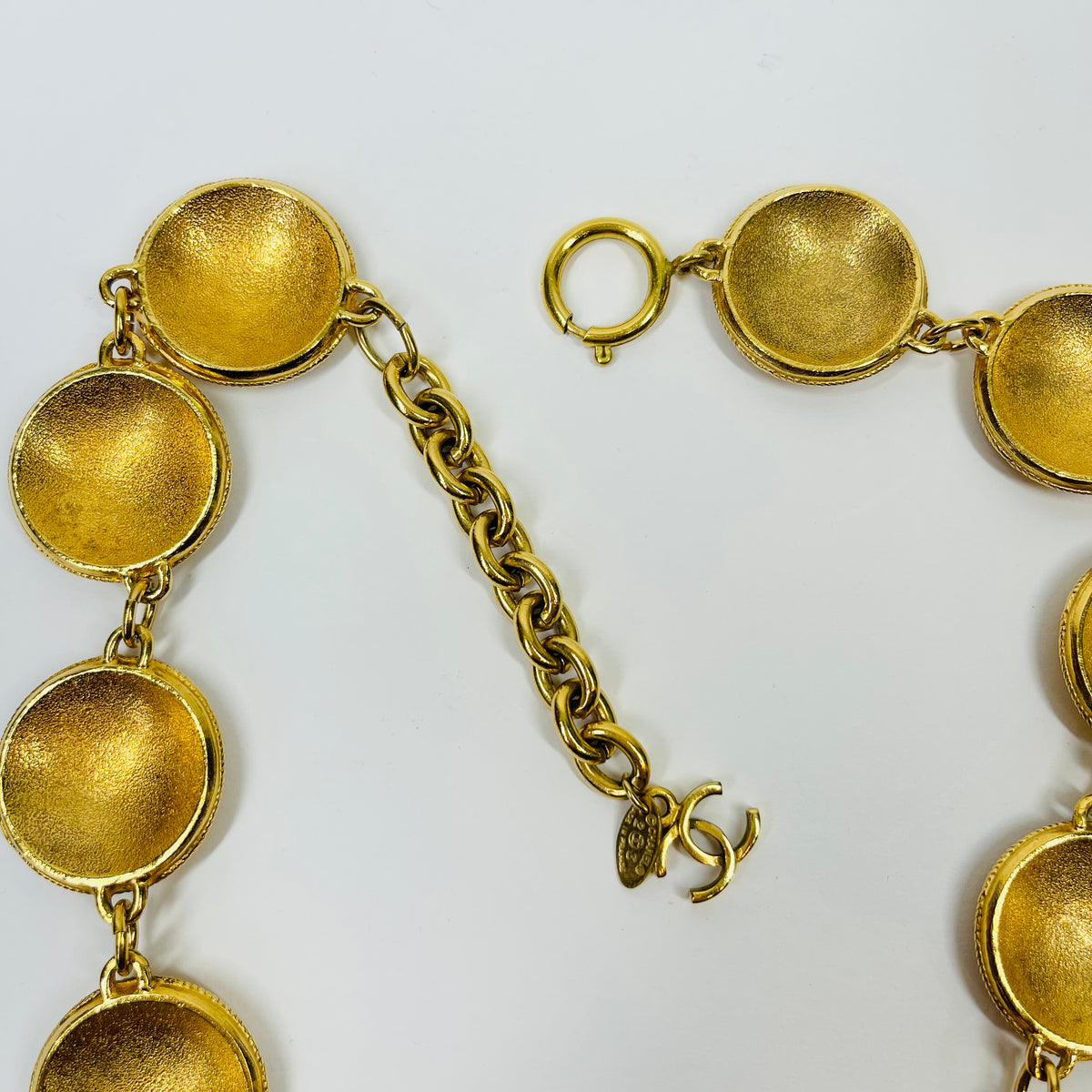 1980s CHANEL ESTRUCAN STYLE LOGO MEDALLION NECKLACE