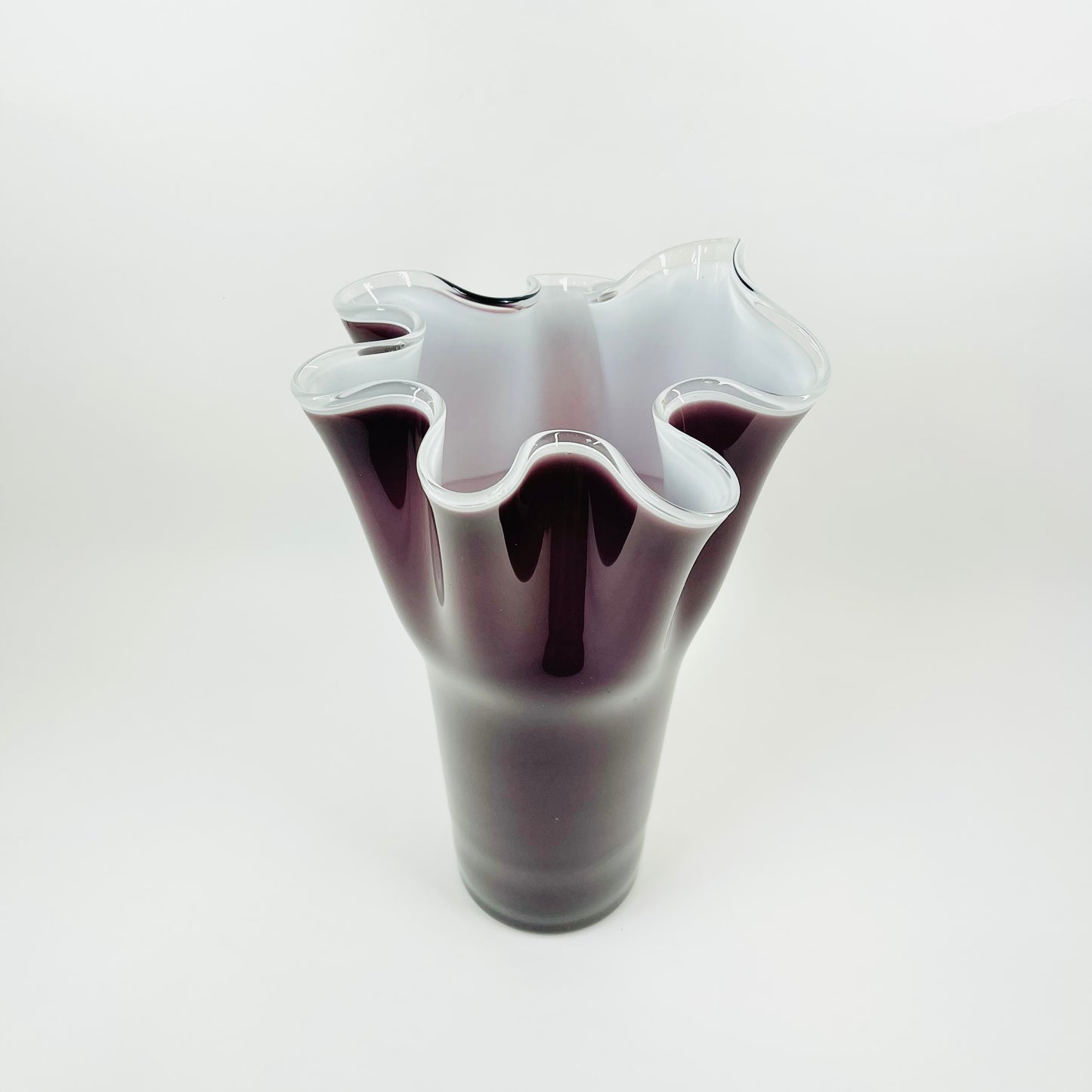 1970s JAPANESE CASED PURPLE GLASS HANDKERCHIEF VASE