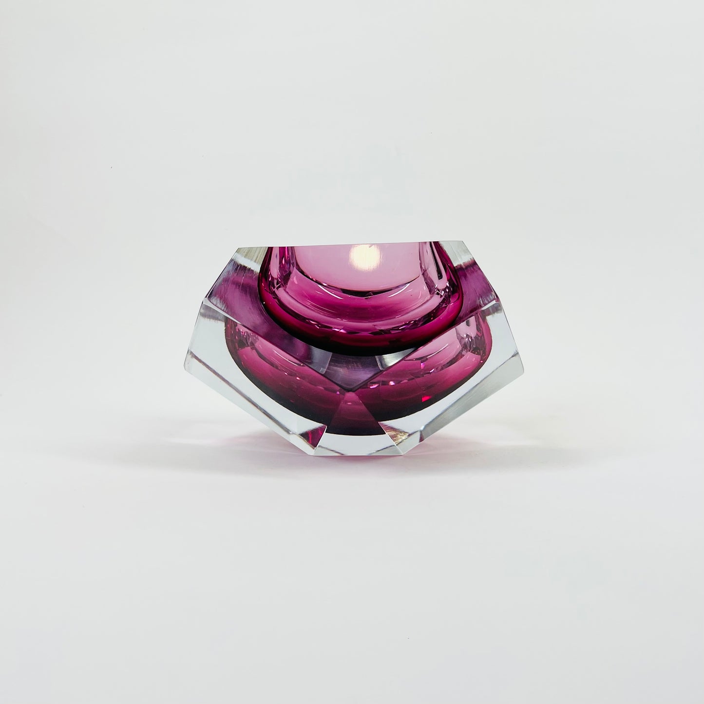 1950s FACETED MURANO CRANBERRY PINK GEODE BOWL