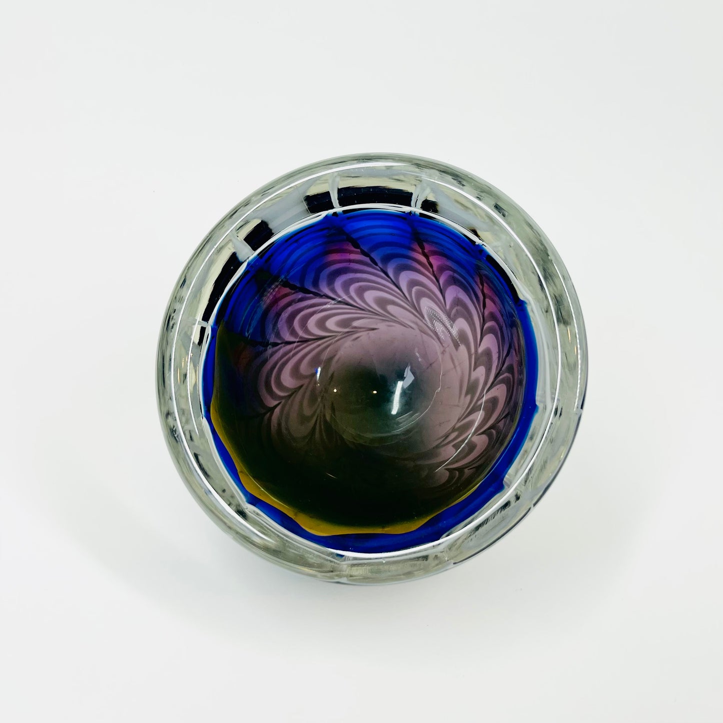 1960s FLYGSFORS BLUE OPTICAL ART GLASS BOWL