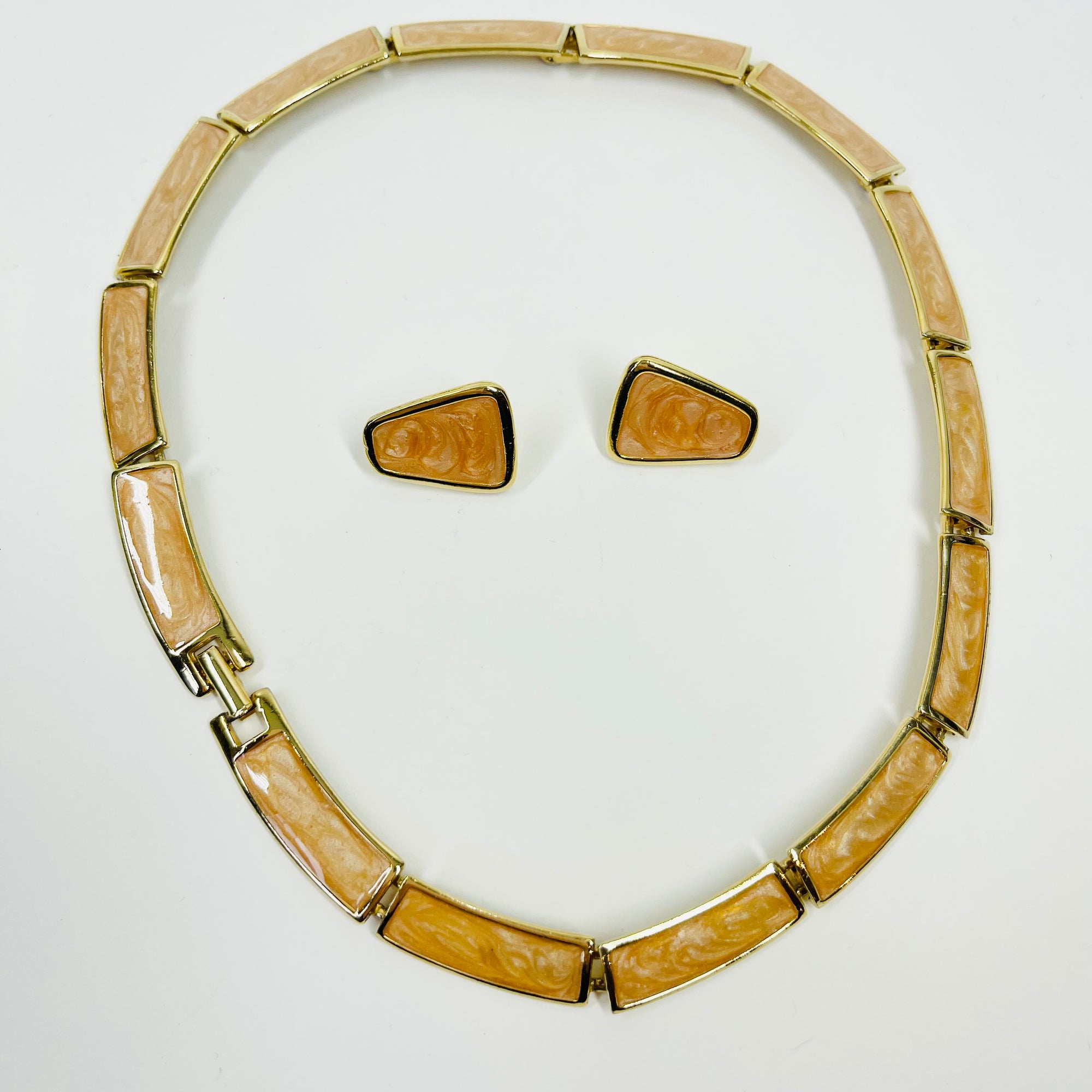 1970s BARCS CORAL ORANGE ENAMEL NECKLACE SUITE